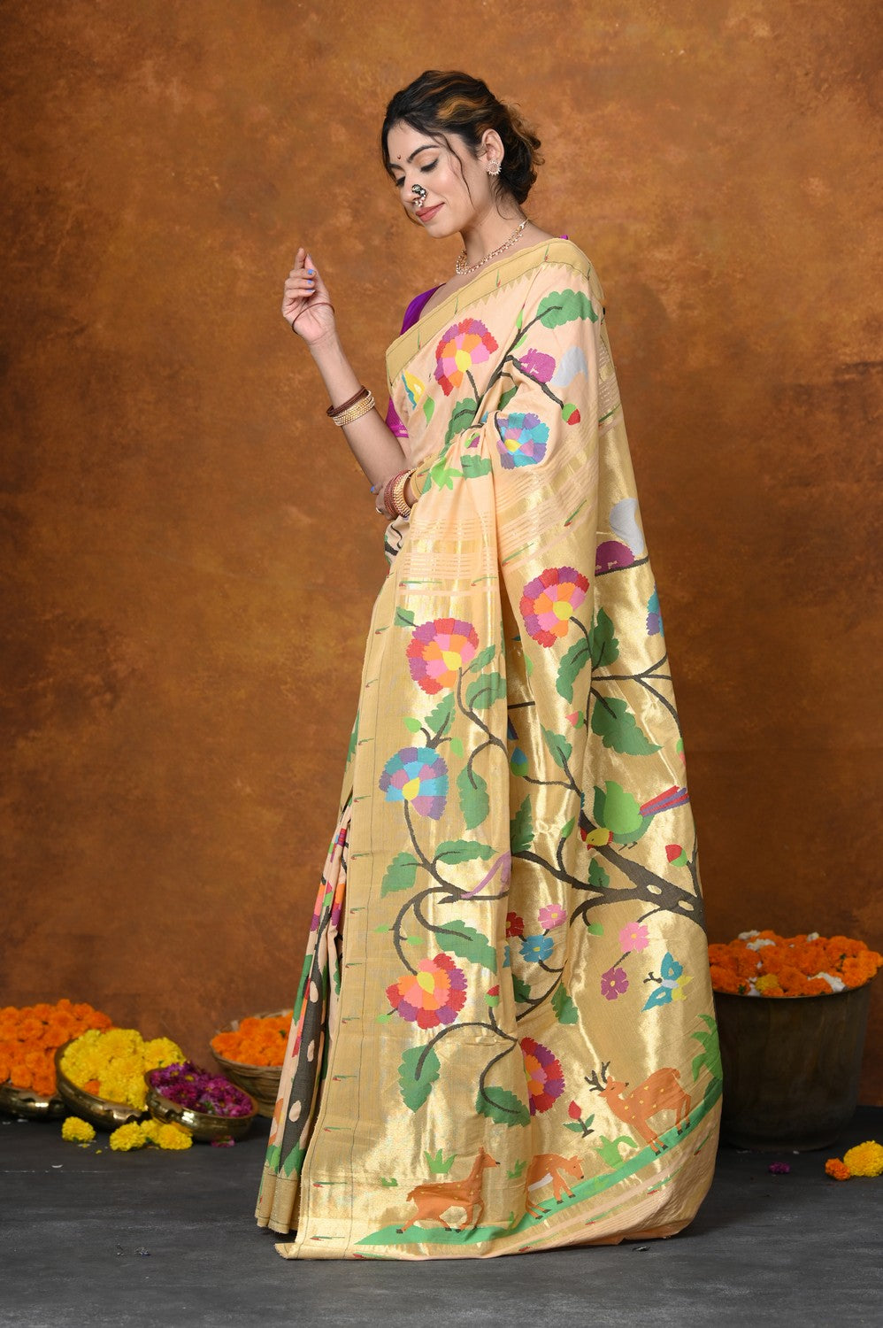 Premium! Masterpiece Handloom All Over Pure Cotton Paithani Saree