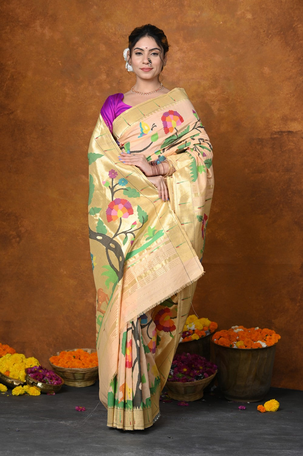 Premium! Masterpiece Handloom All Over Pure Cotton Paithani Saree