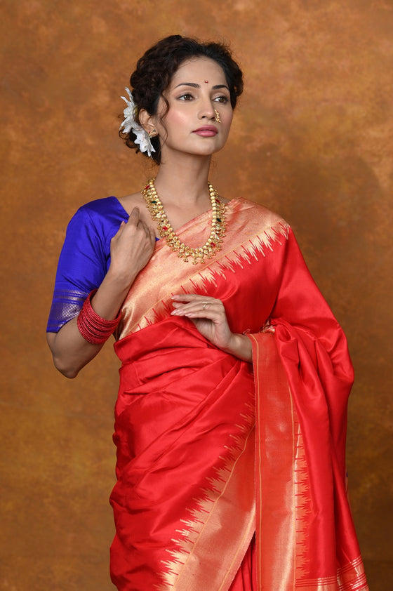 VMI Exclusive! Diwali Special Handloom Pure Silk Mahalakshmi Paithani Saree With Most Traditional Temple Border