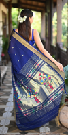 Rang Mahal ~ Handloom Pure Cotton Paithani in Regal Dark Blue with Oldest Asawali Pallu