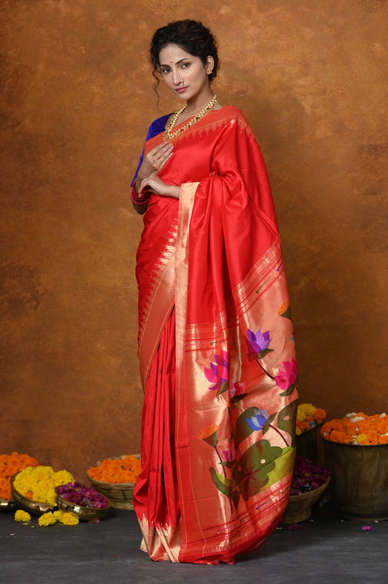 Buy Diwali Special Handloom Pure Silk Mahalakshmi Paithani Saree With Most Traditional Temple Border