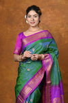 Exclusive Handloom Pure Silk Maharani Paithani With Contrast Pallu~ Dual Tone Blue Green