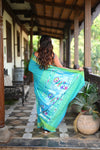 Rang Mahal ~ Handloom Pure Cotton Paithani in Turquoise Blue with Oldest Asawali Pallu