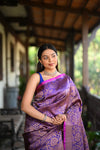 Rang Mahal ~ Brocade Gadwal Pure Silk Handloom Saree in Nightlife Purple (With Silk Mark)