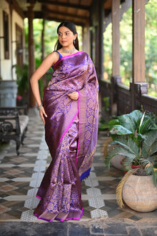  Rang Mahal ~ Brocade Gadwal Pure Silk Handloom Saree in Nightlife Purple (With Silk Mark)