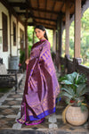 Rang Mahal ~ Brocade Gadwal Pure Silk Handloom Saree in Nightlife Purple (With Silk Mark)