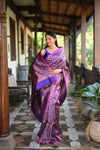 Rang Mahal ~ Brocade Gadwal Pure Silk Handloom Saree in Nightlife Purple (With Silk Mark)