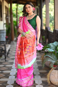  Rang Mahal Exclusive ~ Handloom Pure Silk Bandhani Paithani with Double Pallu in Light Pink (With Silk Mark)