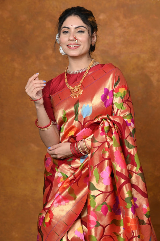 Premium! Masterpiece Handloom All Over Zari Pure Silk Paithani Saree (3 months weaving)