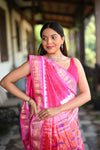 Rang Mahal Exclusive ~ Handloom Pure Silk Bandhani Paithani with Double Pallu in Pink  (With Silk Mark)
