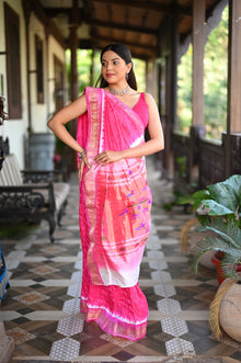  Rang Mahal Exclusive ~ Handloom Pure Silk Bandhani Paithani with Double Pallu in Pink  (With Silk Mark)