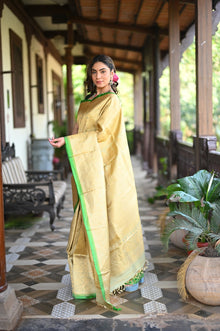  Rang Mahal ~ Brocade Gadwal Pure Silk Handloom Saree in Serene Yellow (With Silk Mark)