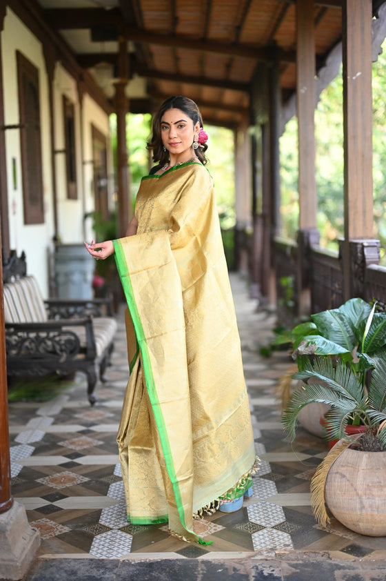 Rang Mahal ~ Brocade Gadwal Pure Silk Handloom Saree in Serene Yellow (With Silk Mark)
