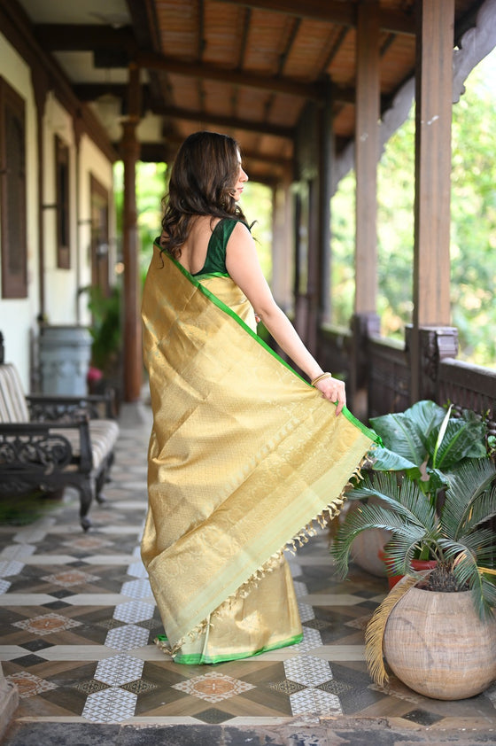 Rang Mahal ~ Brocade Gadwal Pure Silk Handloom Saree in Serene Yellow (With Silk Mark)