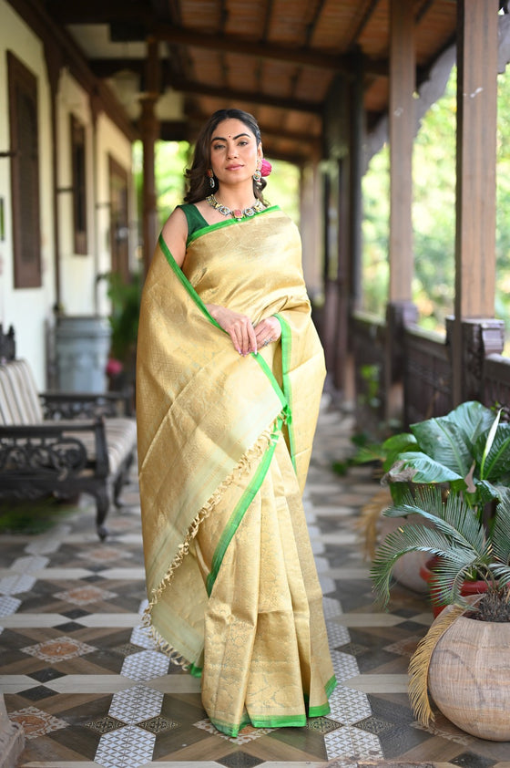Rang Mahal ~ Brocade Gadwal Pure Silk Handloom Saree in Serene Yellow (With Silk Mark)