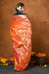 Premium! Handloom Pure Silk Parrot Peacock Muniya Border Saree WIth Handcrafted Peacock Pallu in Golden Orange