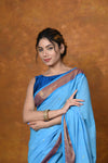 Jijamata Border Pure Cotton Paithani Saree With Traditional Double Pallu ~ Serene Blue