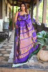 Rang Mahal ~ Gadwal Pure Silk Handloom Saree in Purple with Mango Motifs Border and Meena Work (With Silk Mark)