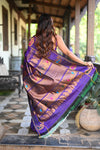 Rang Mahal ~ Gadwal Pure Silk Handloom Saree in Purple with Mango Motifs Border and Meena Work (With Silk Mark)