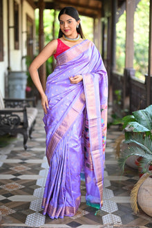 Rang Mahal ~ Handloom Pure Silk Kalanjali Maharani Paithani in Lavender Shade (With Silk Mark)