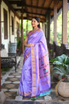 Rang Mahal ~ Handloom Pure Silk Kalanjali Maharani Paithani in Lavender Shade (With Silk Mark)