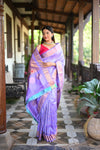 Rang Mahal ~ Handloom Pure Silk Kalanjali Maharani Paithani in Lavender Shade (With Silk Mark)