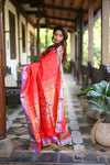 Rang Mahal ~ Handloom Pure Silk Paithani in Double Pallu in Red with Green Border (With Silk Mark)