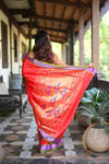 Rang Mahal ~ Handloom Pure Silk Paithani in Double Pallu in Red with Green Border (With Silk Mark)