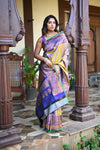 Rang Mahal ~ Gadwal Pure Silk Handloom Saree in Dual Tone Gold Blue (With Silk Mark)