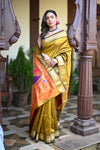 Rang Mahal ~ Handloom Pure Silk Paithani in Peacock Pallu in Mehendi Green (With Silk Mark)