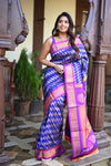 Rang Mahal ~ Handloom Pure Silk Brocade Maharani Paithani in Blue with Purple Border (With Silk Mark)