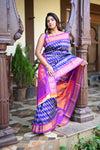 Rang Mahal ~ Handloom Pure Silk Brocade Maharani Paithani in Blue with Purple Border (With Silk Mark)