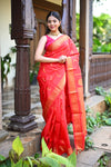 Rang Mahal ~ Handloom Pure Silk Maharani Paithani in Royal Red with Nath Meenawork Buttis (With Silk Mark)