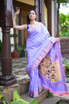 Rang Mahal ~ Handloom Pure Silk Brocade Maharani Paithani in Pretty Lavender Shade (With Silk Mark)