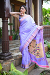 Rang Mahal ~ Handloom Pure Silk Brocade Maharani Paithani in Pretty Lavender Shade (With Silk Mark)