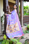 Rang Mahal ~ Handloom Pure Silk Brocade Maharani Paithani in Pretty Lavender Shade (With Silk Mark)