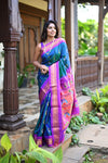 Rang Mahal ~ Handloom Pure Silk Maharani Paithani in Azure Blue with Nath Meenawork Buttis (With Silk Mark)