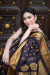 Rang Mahal ~ Handloom Pure Silk Maharani Paithani in Coffee Brown (With Silk Mark)