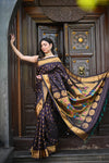Rang Mahal ~ Handloom Pure Silk Maharani Paithani in Coffee Brown (With Silk Mark)