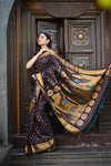 Rang Mahal ~ Handloom Pure Silk Maharani Paithani in Coffee Brown (With Silk Mark)