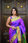Rang Mahal ~ Handloom Pure Silk Paithani Saree with Muniya Buttis in Dual Tone Purple (With Silk Mark)