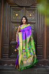 Rang Mahal ~ Handloom Pure Silk Paithani Saree with Muniya Buttis in Dual Tone Purple (With Silk Mark)