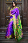 Rang Mahal ~ Handloom Pure Silk Paithani Saree with Muniya Buttis in Dual Tone Purple (With Silk Mark)