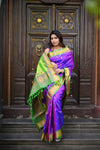 Rang Mahal ~ Handloom Pure Silk Paithani Saree with Muniya Buttis in Dual Tone Purple (With Silk Mark)