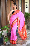 Rang Mahal Exclusive ~ Handloom Pure Silk Bandhani Paithani with Double Pallu in Pink with Orange (With Silk Mark)