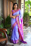 Rang Mahal ~ Handloom Pure Silk Maharani Paithani in Rich and Perfect Lavender high quality silk (With Silk Mark)