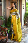 Rang Mahal ~ Brocade Gadwal Pure Silk Handloom Saree in Bestselling Silver and Yellow (With Silk Mark)