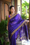 Tarang ~ Handloom Cotton Silk with Sleek Designer Border in Marine Blue