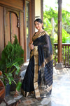 Tarang ~ Handloom Cotton Silk with Sleek Designer Border in Black Gold