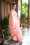 Tarang ~ Handloom Cotton Silk Sleek Designer Border in Light Peach